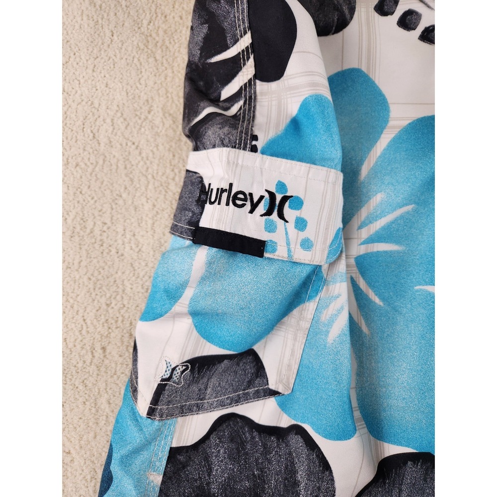 Hurley Mens Drawstring Board Shorts with Pocket VTG Y2K Floral Size 33 Retro - Picture 2 of 7